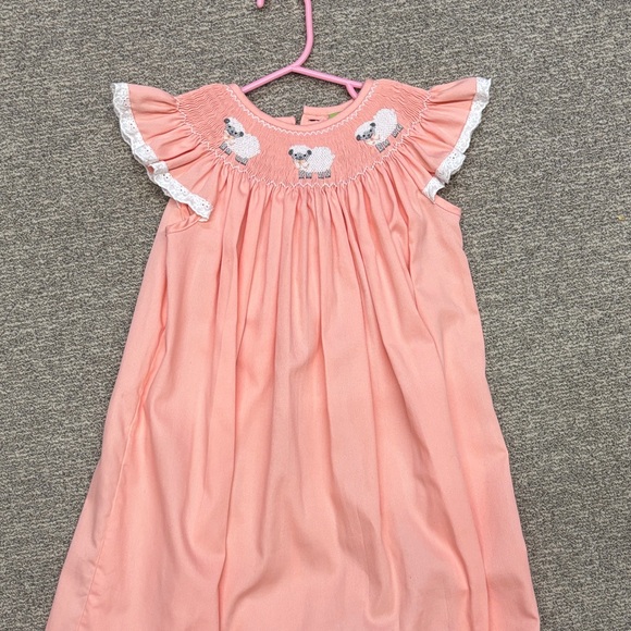 Classic Whimsy Other - Pink Smocked Dress with Sheep Embroidery- classic whimsy